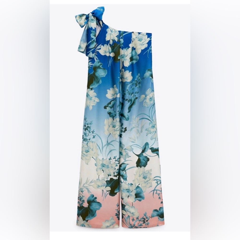 Zara Blue Gradient Floral Wide-Leg Jumpsuit